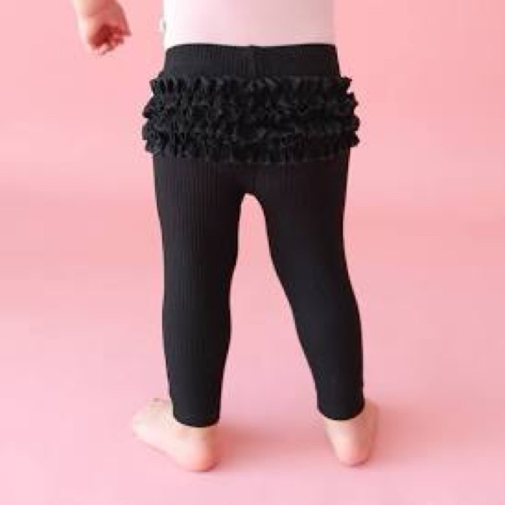 Posh Peanut Black Baby Leggings with Ruffles